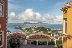 An incredible view of Cruz Bay and the Caribbean Sea from one of the exclusive villas at The Hills St. John.