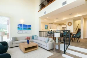 The luxury living room of Gardenia Villa at The Hills St. John.