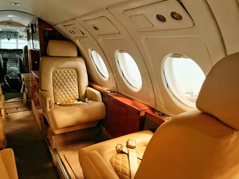 The interior of a private jet waiting to travel to the USVI.