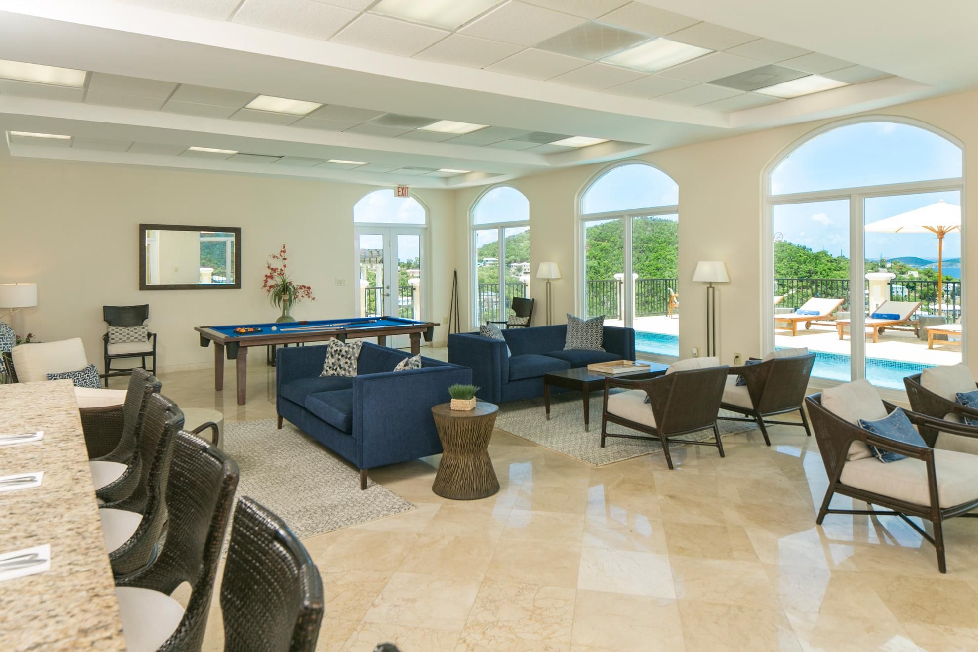Air-conditioned Clubhouse lounge interior at The Hills St. John